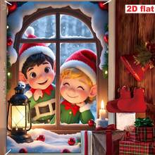 [Party Banner]1pc, Polyester Material, Christmas Theme Window Banner, Elf Wearing Christmas Hat Design, For Christmas - Christmas Elf Hat - View 7