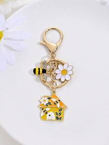 1pc Sweet Cute Vacation Style Enamel House Bee Flower Mushroom Keychain, Bag Decoration, Car Key Pendant, Student Backpack Charm, Souvenir, Gift For Friends - Multicolor - View 11