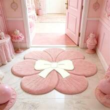 1pc French Sweet Petal Bow Rug, Pink Petals, Large Center Bow, Petal Texture Embossed, Room Atmosphere Enhanced, Hand-Cut With 1-5cm Error, Beautiful And Healing Decorative Rug, Bedroom Decor, Small Rug, Rug, Home Decor, Living Room Rug, Bedroom Rug, Outdoor Rug, Washable Rug - Multicolor - View 2
