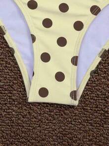 New Summer Women's Polka Dot Print Elegant 2 Pieces Bikini Set, With Ruffle Lace, Suitable For Beach Vacation - Cream - View 5