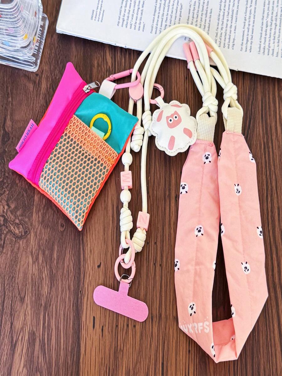 1pc Smartphone Crossbody Lanyard, Smartphone Protective Case Lanyard, Cartoon Sheep Print Fabric Woven Strap Phone Accessory, Phone Keychain Phone Chain, Key Ring Key Chain Bag Charm Bag Keychain, Portable Anti-Loss Shoulder Strap With Universal Phone Patch, Halloween - Multicolor - View 1