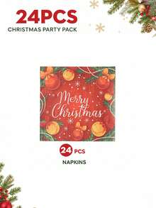 10/24pcs Red Christmas Ball, Pine Branch And Bow Print Paper Tableware Set, Includes Paper Cups, Popcorn Food Boxes, Napkins And Straws, Disposable Paper Tableware Suitable For New Year Celebrations, Family Gatherings, Dessert Events And Seasonal Parties - Multicolor - View 19