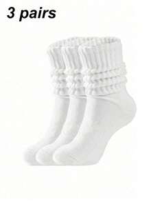 1/3/6 Pairs Women's White Fashion Bubble Scrunch Yoga Socks, Mid-Calf Socks, Sports Socks, Sweat-Absorbent Breathable Comfortable, Classic, Knee-High, Casual Tight Calf Socks, Women's Socks, Suitable For Daily, Sports, Pilates, Back To School, All Seasons - White - View 12