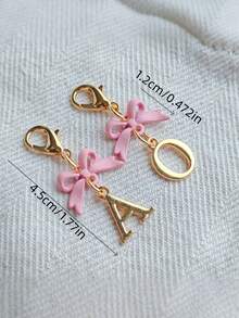 1PC New Elegant Pink Bow Key Chain, Cute English Letter Bow Keychain, Suitable For Women's Daily Use, Gift For Mom, Women's Bag DIY Backpack Pendant Charm Accessory, Wedding And Birthday Gift - Multicolor - View 8