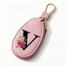 Black Letters A-Z Car Key Protection Cover PU Key Bag Mini Car Key Bag Key Ring Wallet Zipper Charter Keychain Male And Female Universal Key Ring Gift - Multicolor - View 26