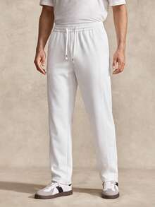 Courvante Men's Solid Color Drawstring Waist Pocket Casual Pants - White - View 1