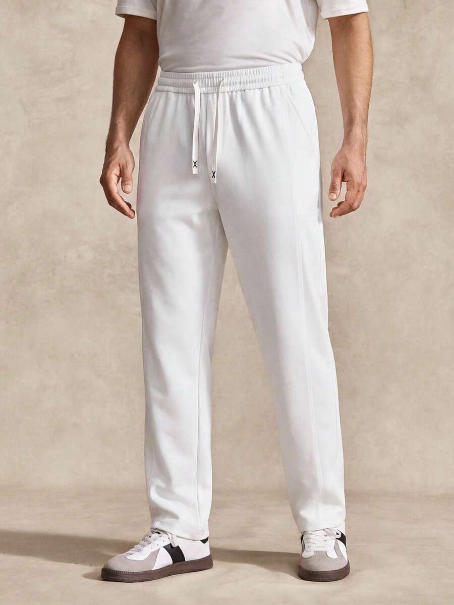 Courvante Men's Solid Color Drawstring Waist Pocket Casual Pants - White - View 1