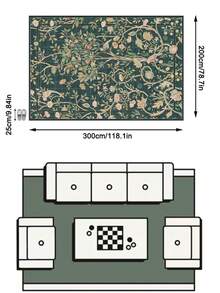 1PC Vintage Floral Bird Vine Pattern Deep Dark Green Area Rug, French Country Style Faux Cashmere Rectangular Dark Grid Border Machine Washable Floor Mat, Suitable For Living Room Bedroom Balcony Aesthetic Home Decor - Multicolor - View 14