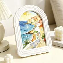 1pc Cute Wavy Arch Photo Frame, Bohemian Beach Watercolor Art Print Frame, Suitable For Desktop, Bookshelf, Living Room, Bedroom Aesthetic Decor Small Decorative Picture Frame, Desktop Ornament, Home Office Decoration, Unique Wavy Edge Photo Holder, Perfect Gift For Friends - Multiple Styles - View 5