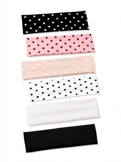 Set 6 Buah Bando Wanita Motif Polkadot – Lebar, Elastis, Berikat, Anti Selip, Bando Lembut untuk Yoga, Lari, dan Olahraga