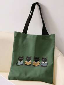 1pc Reading Black Cat Print Shoulder Tote,Large Capacity For Books,Groceries & Daily Beach Travel School Use.For Students, Great Daily Bag Or Gift - Multicolor - View 5