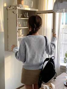 Cardigan Lengan Panjang Kancing Depan Serbaguna untuk Wanita, Desain Musim Gugur/Dingin YCYC - Grey - View 6