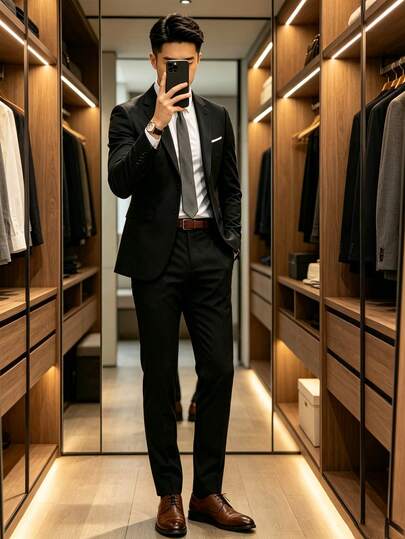 Men's Suit Jacket And Trousers, Solid Color Formal Elegant Business 2 Pieces Set, Including One Jacket With Two Buttons And Matching Pants, Suitable For Commuting, Work And Business Travel