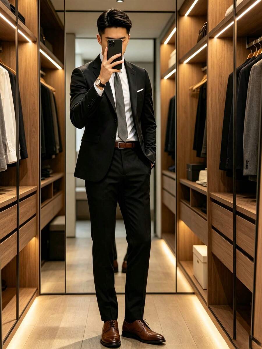 Men's Suit Jacket And Trousers, Solid Color Formal Elegant Business 2 Pieces Set, Including One Jacket With Two Buttons And Matching Pants, Suitable For Commuting, Work And Business Travel - Black - View 1