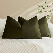 1pc/2pcs Olive Green Velvet Solid Color Decorative Pillow Case (Pillow Insert Not Included), Square Cushion Cover, Holiday Home Pillow Decor, Soft Comfortable Fabric, Modern Decorative Sofa, Home Bedroom, Dorm Use - Olive Green - View 12