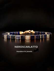 1pc Men's Bracelet – Handcrafted With Natural Lapis Lazuli, Citrine, And Hematite Gemstones - Multicolor - View 2