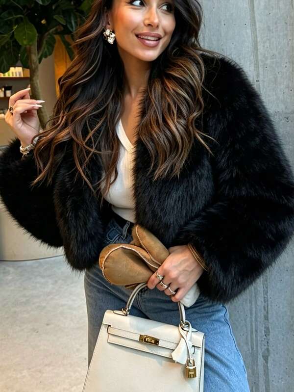 Women's Solid Color Fashionable Playful Versatile Short Fur Jacket