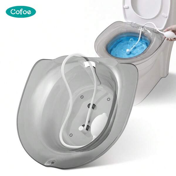 Cofoe Sitz Bath For Toilet Seat - Yoni Steam Seat With Manual Flushing Device- Sitz Bath For Hemorrhoids And Postpartum Care - Portable Bidet Temperature Resistant - Universal Fit