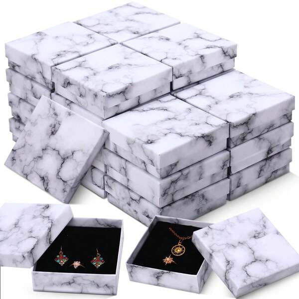 12Pcs Marble Pattern Modern Square Paper Gift Box, Classic Mini Cardboard Jewelry Storage Box For Bracelet, Earring, Holiday Present, Bridesmaid Proposal, Bachelorette Party, Wedding, Bridal Shower, Birthday, Bride, Party & Wedding Decorations