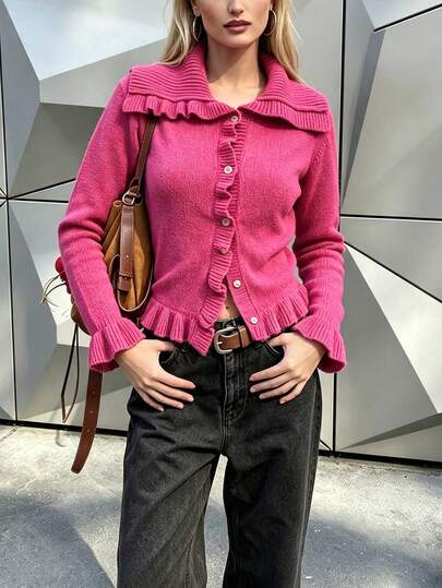 Women's Autumn/Winter Vacation Casual New Sweater, Women's Knitted Top, Women's Sweater, Women's Casual Vacation Elegant Vintage Romantic Style Clothing, Women's Bohemian Style Clothing, Large Lapel Knitted Cover Up, Spring/Autumn Frill Trim Long Sleeve Jacket, Ruffle Placket Single-Breasted Knitted Top, Commuting/Travel Long Sleeve Knitted Sweater, Sweet Style Wavy Lace Knitted Outerwear, Ribbed Frill Trim Lapel Knitted Cover Up, Daily/Travel Lace Knitted Cover-Up, Gentle Style Frill Trim Lapel Knitted Jacket, Women's Knitted Sweater, Women's Casual Sweater