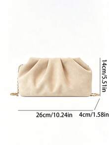 Women's Solid Color Gold Chain Strap Ruched Design Crossbody Shoulder Evening Clutch Bag, Elegant Style, Suitable For Party And Daily Wear, All Season - Khaki - View 8