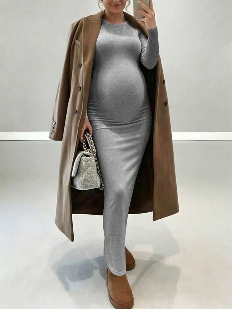 High-Quality Elegant Casual Maternity Dress, Summer Casual Maternity Dress - Ash - View 3
