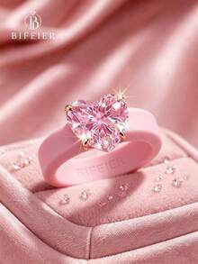 BIFEIER Fashion Anti-Fading Anti-Allergic Silicone Women's Ring, Pink Band With Elegant Pink Heart-Cut Zirconia Stone, Suitable For Women, Perfect For Weddings, Anniversaries, Daily Wear, Sports And Yoga, Ideal Valentine's Day Gift, Best Alternative To Metal Rings - Pink - View 15