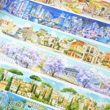 1 Roll Street Scene Theme Washi Tape, Stroll Along The Long Street Series Planner Base Tape, Vibrant Colors And Exquisite Illustrations, Multi-Functional Scrapbook Sticker Decoration Art Journal, Card Making, Handmade Art DIY Sticker, Holiday Gift - Adhesive Tape - View 1