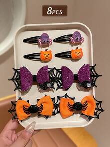 8 Stücke 3,94 Zoll/10 cm Damen Halloween Haarspangen, Spinnen-Kürbis BB-Spange Spinnennetz Schleife Seiten-Spange, Feiertags-Party Kostüm Haarschmuck, geeignet für Halloween Themen-Party Events, Damen Haarschmuck - Verschiedenfarbig - Übersicht 1