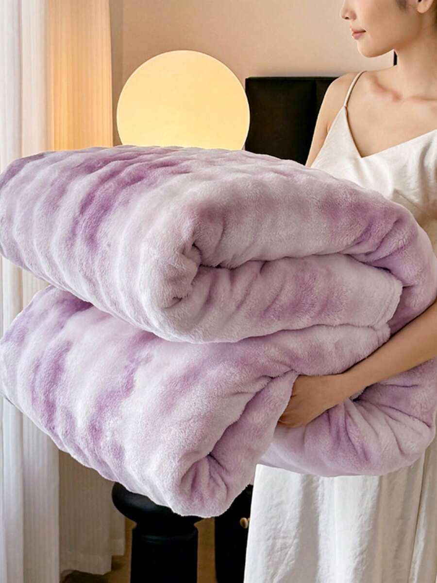 1pc Thickened Plush Blanket With Marble Splatter Pattern - Soft Blanket, Suitable For All Seasons, For Sofa, Bed, Car And Travel - Machine Washable, Guest Room Accessory Blanket, Soft Texture, Autumn Decor Blanket, Room Decor Blanket, Back To School/Dorm Bedding - Lilac Purple - View 1