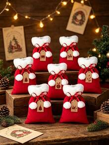 3set Christmas Drawstring Gift Bag Set- Bags Featuring Pom-Poms And Matching Gift Tags. These Reusable Fabric Bags Are Perfect For Packaging Small Gifts And Are Also Ideal For Christmas And New Year's Party Decorations And Gift Wrapping - Multicolor - View 10