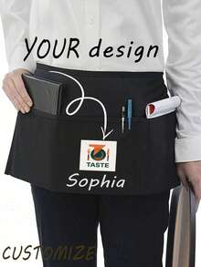 1pc Personalized Customized Unisex Polyester Apron, With 3 Pockets, Customizable Photo/Text, Short Waist Service Uniform, Black Hairdresser Apron, Barber/Beautician Beauty Gift Customization, Suitable For Kitchen, Baking And Chef Use - Multicolor - View 12
