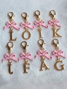 1PC New Elegant Pink Bow Key Chain, Cute English Letter Bow Keychain, Suitable For Women's Daily Use, Gift For Mom, Women's Bag DIY Backpack Pendant Charm Accessory, Wedding And Birthday Gift - Multicolor - View 4