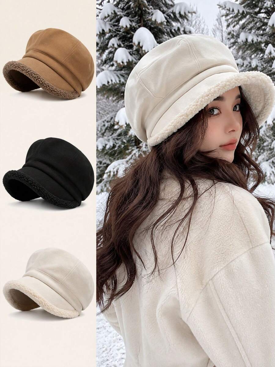 1 Pc Solid Color Bucket Hat, Casual Style With Fuzzy Fleece Brim,Warm Hat For Women, Suitable For Daily Outing, Shopping, Travel, Autumn And Winter