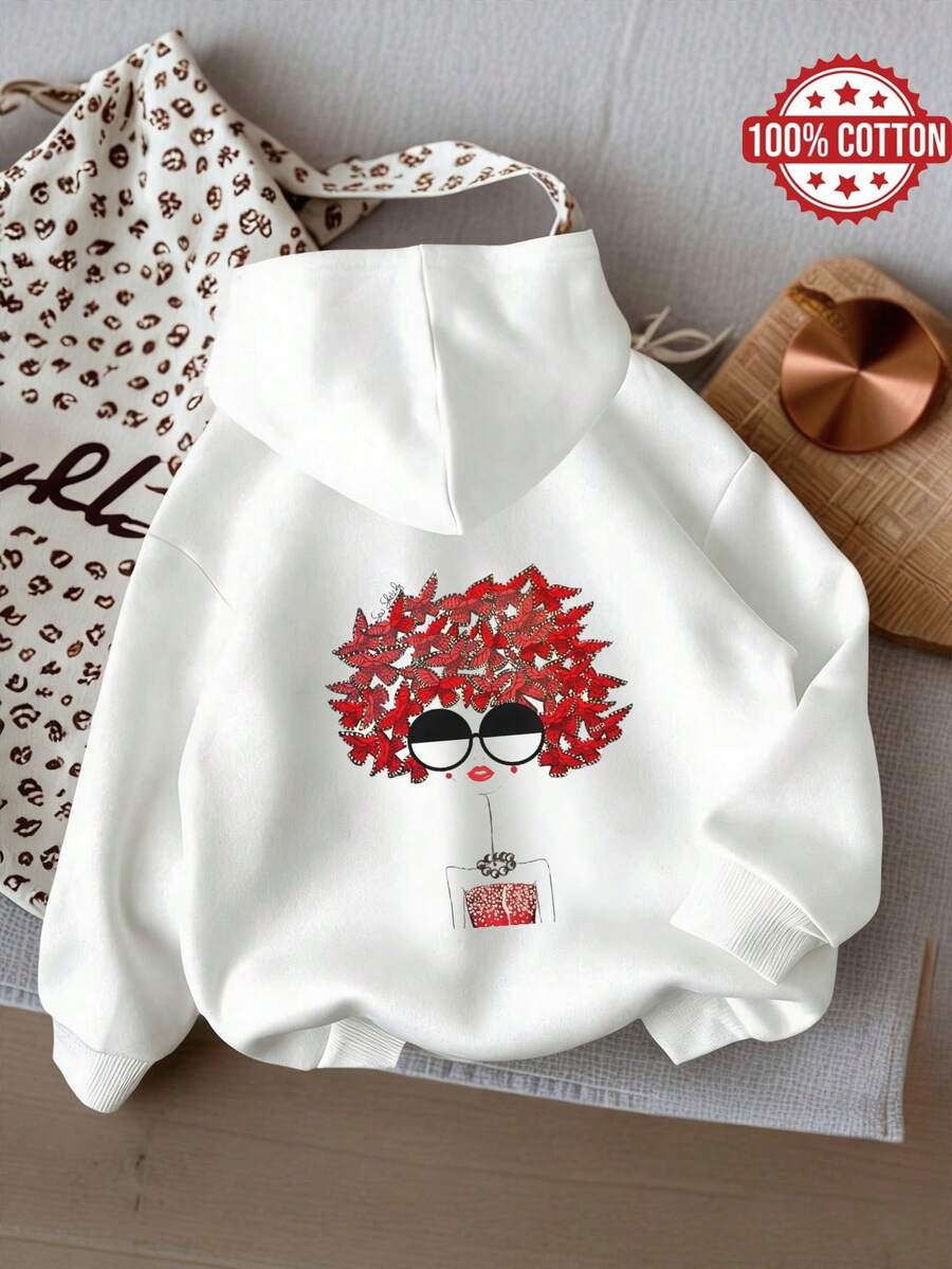 Oversized Women's Sweatshirt For Autumn And Winter, Long-Sleeve Hoodie With Pockets, Casual Top, Y2k Style, Daily Letter Slogan Graphic, White Unisex - White - View 1