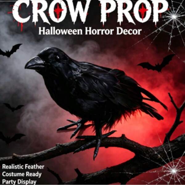 1PC Realistic Feather Crow Figurine Halloween Prop Party Supplies Realistic Bird Decor Prop Feather Crow Prank Prop Cosplay Costume Prop Adult Teen Party Atmosphere Decor Couple Single Party Game Sensory Toy Halloween Decoration Supplies Unisex Toy Prank Funny Prop