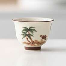 1/2/4/6pcs Ceramic Tea Cups, Beige Handmade Painted Coconut Tree & Camel Pattern Tea Cups, Arabic Tea Cups, Coffee Cups, Water Cups, Suitable For Home Tea Drinking, Water Drinking, Family Gatherings And Friends Parties, Also A Great Gift - Multicolor - View 9