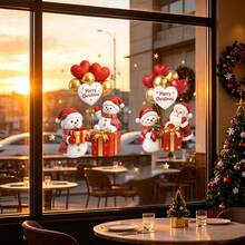 1pc Christmas Glass Sticker, Featuring A Cute Santa Claus Snowman Design, Reusable, Suitable For Home, Cafes, Store Windows And Storefront Glass, For Christmas And Winter Festival Decorations. - Multicolor - View 1