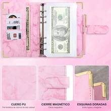 YICHN Organizador De Dinero A6,Agenda A6 de Anillas Desmontable + 12 Tarjetas dePresupuesto +12 Sobres para Efectivo +stickers en inglés y etiquetas. Incluye 200calcomanfas de regalo. Gris - Rosa - Ver 5