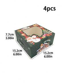 4/12pcs Christmas Theme Window Paper Dessert Boxes, Foldable Baking Packaging Boxes, Suitable For Halloween Cookies, Macarons, Tarts, Holiday Party Gift Empty Boxes - View 24