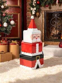 1pc Santa Claus Hexagonal Stackable Box - Suitable For Christmas Party Home Decor, Christmas Gift Packaging, New Year Party, Christmas Souvenirs, New Year Party, Winter Theme Party, Etc. - One Size Fits All - View 5