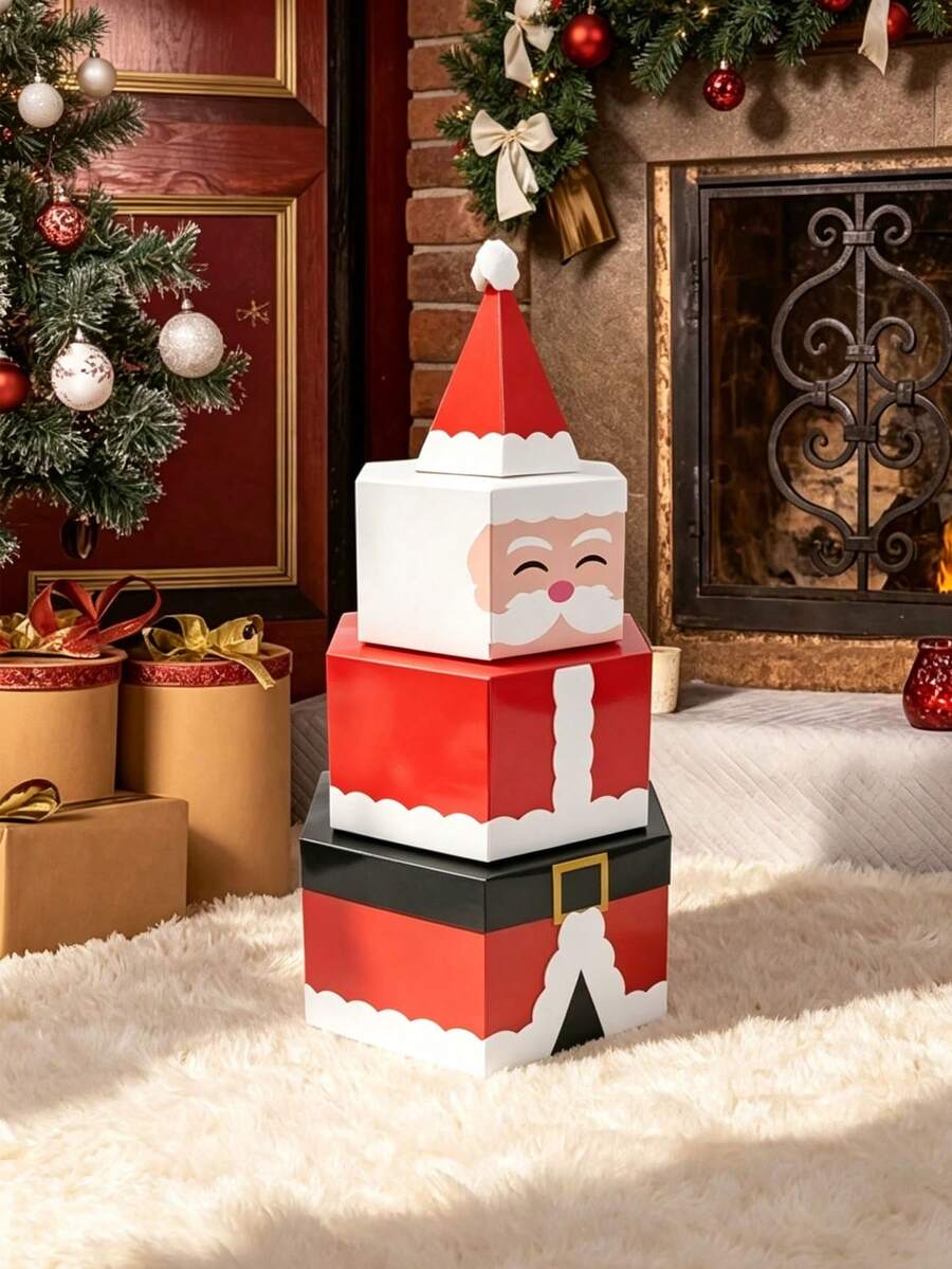 1pc Santa Claus Hexagonal Stackable Box - Suitable For Christmas Party Home Decor, Christmas Gift Packaging, New Year Party, Christmas Souvenirs, New Year Party, Winter Theme Party, Etc. - One Size Fits All - View 1