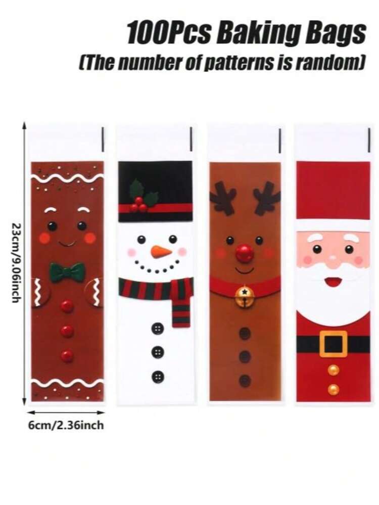 50/100pcs Christmas Long Transparent Cellophane Bags, Santa Claus Pattern Self-Sealing Baking Bags, Suitable For Christmas/New Year - Christmas C - View 9