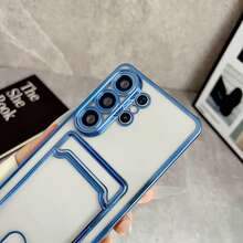 Electroplated Color Frame Transparent Card Slot Phone Case, Raised Camera Frame Anti-Drop Protective Shell, Fashionable Versatile Style Compatible With Samsung Galaxy S26 Ultra/S26 Plus/S26/S25/S24 Ultra/S24 Plus/S24/S23 Ultra/S23 Plus/S23 Series, Portable Gift - Blue - View 3