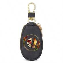 Floral Wreath Letter A-Z Car Key Holder, Mini Car Key Storage Bag, PU Leather Keychain Wallet, Zipper Pouch, Car Key Organizer, Car Keychain, Unisex Gift - Multicolor - View 60