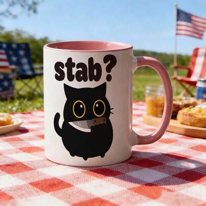 Funny Black Cat Stab Meme Coffee Mug, Cute Cat Holding Knife Ceramic Cup, Novelty Gag Gift For Cat Lovers, Ideal For Juice,Milk, Coffee- Perfect Birthday And Holiday Gift For Family,Gift For Him, Funny Mug