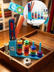 Multifunctional Magnetic Tool Holder Storage Box,Equipped With A Bobbin, Suitable For Sewing Machine Thread Spools, Screwdrivers, Tweezers - Blue, With Colorful Knob, No Installation Required, Convenient Storage, Sewing Machine Accessory - A - View 8