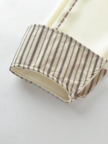 Design Contrast Color Striped Patchwork Asymmetrical Shoulder Long Sleeve Sweatshirt Women's Autumn Slim Fit Flattering Versatile Top - Beige - View 3