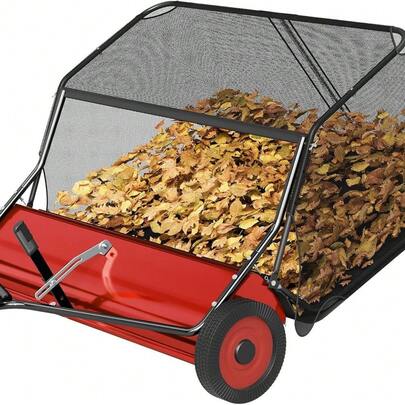 Beaully 50‑Inch Heavy‑Duty Tow‑Behind Lawn Sweeper, 26 Cu.Ft Large Hopper Leaf Grass Collector, Adjustable Brush‑Height Lever & Seat‑Dumping Rope, Foldable Storage