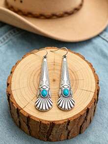 1 Pair Of Bohemian-Style Vintage Carved Stone Teardrop Earrings, Suitable For Women's Daily And Holiday Wear - Earrings - View 10